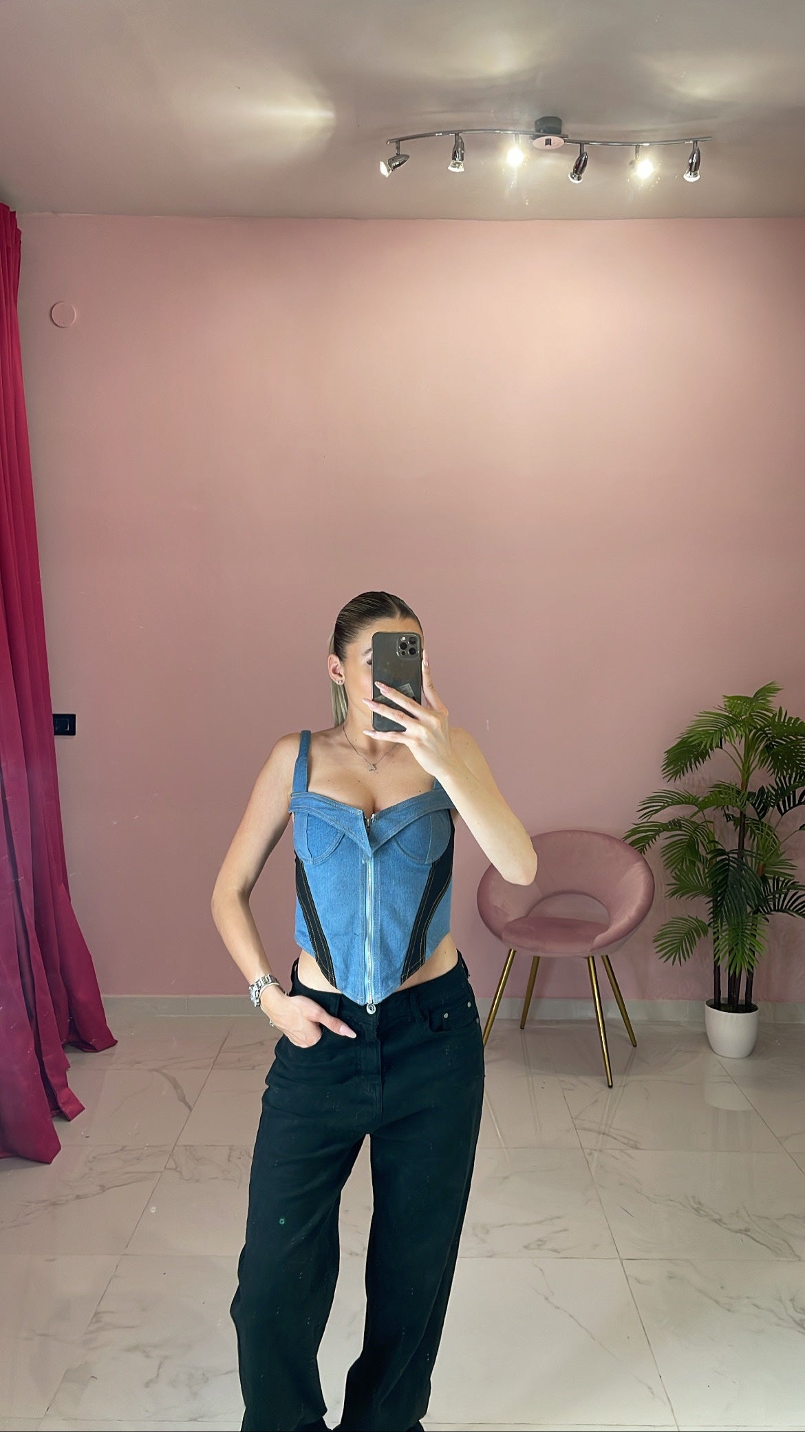 TOP DENIM &amp; BLACK